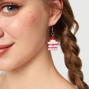 Strawberry Shortcake Cake Slice Dangle Earrings NWOT